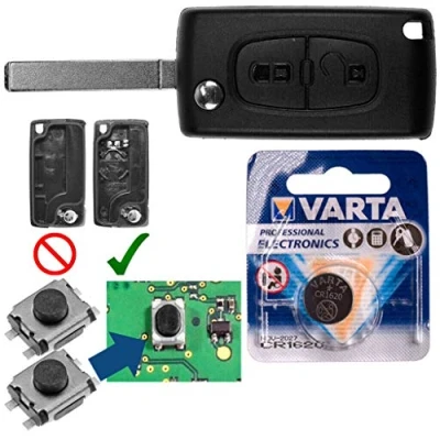 Abbildung von Repair Reparatur Satz Autoschlüssel Funk Fernbedienung Austausch Gehäuse mit 2 Tasten + VA2 Rohling Mikrotaster Batterie kompatibel Peugeot 407 Partner Citroen C2 C3 Picasso Berlingo
