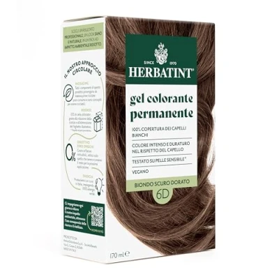 Abbildung von Herbatint Permanente Haarfarbe 6D Dunkelblond Goldblond 170 ml Ammoniakfrei, 100% Abdeckung für weißes Haar empfindliche Haut, mit 8 natürlichen Bio Extrakten