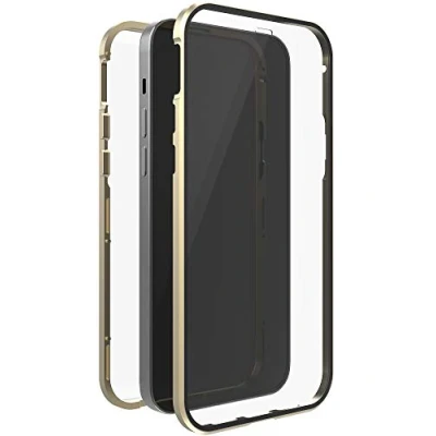 Abbildung von WHITE DIAMONDS Hülle 360 Grad Glass Case Passend für Apple iPhone 12 Pro Max Handyhülle, Magnet Verschluss, Durchsichtig, Cover (Transparent mit goldenem Rahmen)