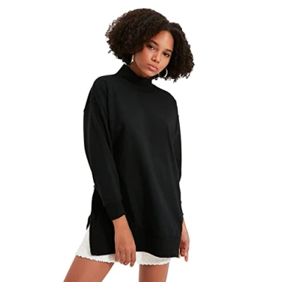 Abbildung von Trendyol Damen Stehkragen Uni Oversize Sweatshirt, Schwarz, XS