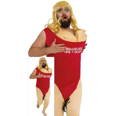 Abbildung von FIESTAS GUIRCA Lustige Kostüme Männer Junggesellenabschied JGA Kostüm Sexy Rettungsschwimmerin mit Busen, Rot, Größe XL