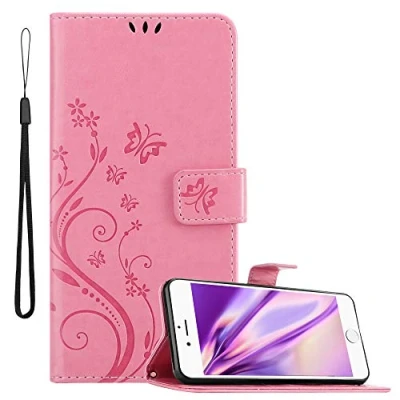 Abbildung von Cadorabo Hülle kompatibel mit Apple iPhone 6 / 6S Blumen Design aus Kunst Leder Flip Klappbare Stoßfeste Magnetische [Standfunktion] [Kartenfächern] Cover für Tasche in Rosa