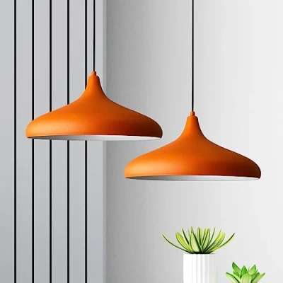 Abbildung von bamyum Champion Pendelleuchte Esstisch 2 Flammig Metall Ø30cm, Hängelampe Vintage, Esstischlampe, Lampenschirm Hängelampe, Hängeleuchte Wohnzimmer Esszimmerlampe Orange