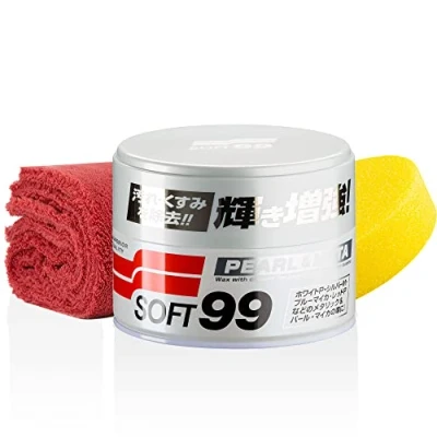 Abbildung von detailmate Wachs Set: Soft99 Extreme Gloss Wax The Kiwami Light, Carnauba Autowachs Lackversiegelung mit Schwamm, 200g, orange Baby Poliertuch Ultra Flauschiges Mikrofaser 550 GSM
