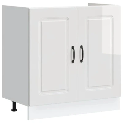 Abbildung von vidaXL Spülenunterschrank Kalmar Hochglanz Weiß 80x46x81,5 cm, Küchenunterschrank, Unterschrank für Küche, Küchenzeile, Küchenschrank, Schrank Küche