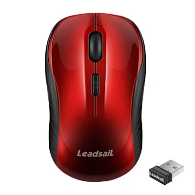 Abbildung von LeadsaiL Maus Kabellos, 2.4G Wireless Leise mit USB Empfänger, 1600 DPI Optical Tracking, 4 Tasten Mäuse, Für Links und Rechtshänder, Kompatibel PC, Mac, Laptop, Windows Rot