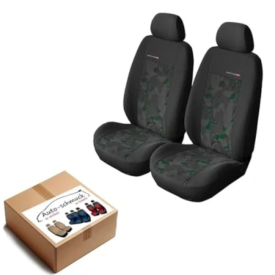 Abbildung von VORDERSITZE 2er Set Sitzbezüge Schonbezüge Sitzschoner Velour + Strickpolster oder Öko Leder künstliches Wildleder ®Auto schmuck (Elegance Grun)