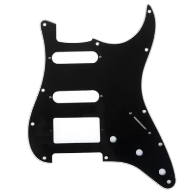 Abbildung von Musiclily Pro 11 Löcher HSS Strat Pickguard Gitarren Schlagbrett für American Modern Style Stratocaster E Gitarre,3 lagig Schwarz