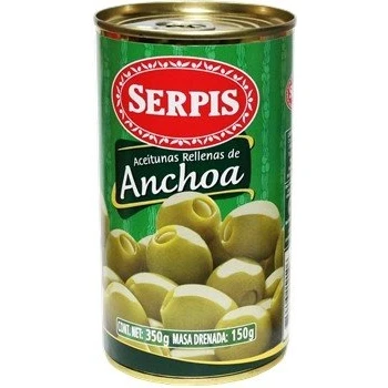 Abbildung von Serpis Grüne Oliven gefüllt mit Anchovies. 350 g
