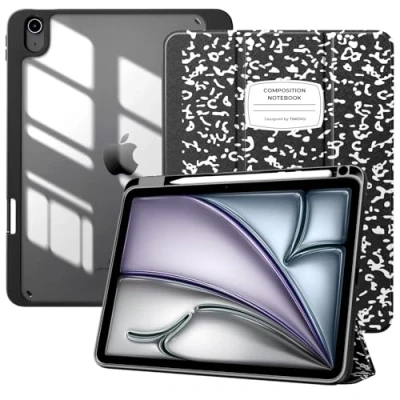 Abbildung von TiMOVO Hülle für iPad Air 11 Zoll M2 2024, 6/5/4 (2024/2022/2020) 10,9&quot;, Schutzhülle mit Stifthalter, Schlank Ständer Klar Rückseite, Auto Schlaf/Aufwach, Schwarzes Notizbuch