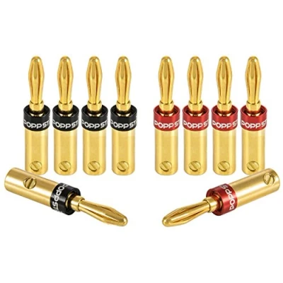 Abbildung von Poppstar 10x High End Bananensteckerl (bis 4 mm² verschraubt, verlötet 5 mm², 24k vergoldet, 5X schwarz, rot)