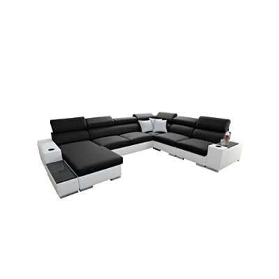 Abbildung von All4All Ecksofa mit Schlaffunktion Piano 358x282 cm Schlafsofa Bettkasten Wohnlandschaft XXL Sofa U Form Gewebe Kunstleder Groß Big Linke Seite Schwarz/Weiß 26