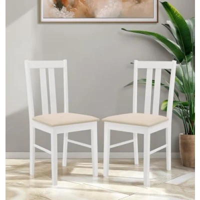 Abbildung von Hallowood Furniture Aston Esszimmerstühle, weiß, lackiert, 2er Set, Esszimmerstuhl aus massivem Holz, mit Sitzpolster Stoff, Zuhause, Restaurant und Café