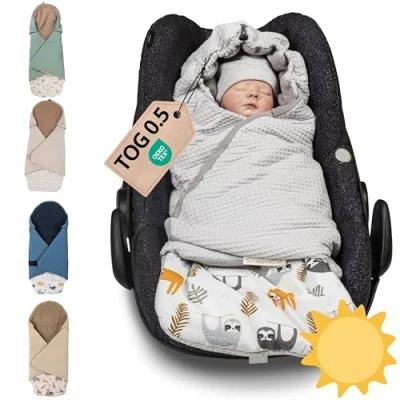 Abbildung von ULLENBOOM Einschlagdecke Babyschale Sommer, Aus 100% OEKO TEX Materialien Grau Faultiere (Made in EU) Decke für &amp; Kinderwagen, gängige Kindersitze, ideal 0 bis 9 Monate
