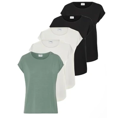 Abbildung von VERO MODA Damen VMAVA Plain SS TOP GA 5PACK, Snow White/Snow White+ Black+, L