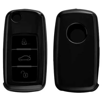 Abbildung von kwmobile Autoschlüssel Hülle kompatibel mit VW Skoda Seat 3 Tasten Schlüsselhülle Silikon Cover Hochglanz Anthrazit