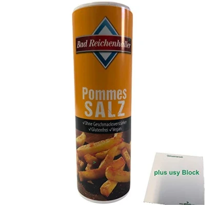 Abbildung von Bad Reichenhaller Pommes Salz Gastro Streuer (300g XXL Streuer) plus usy Block Genussmensch