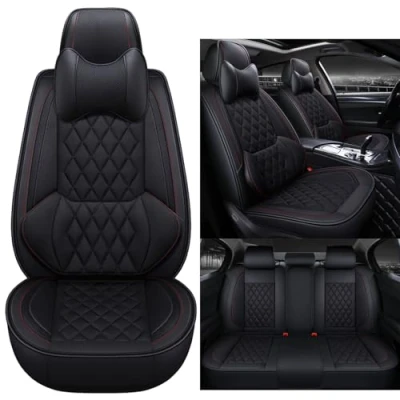 Abbildung von Eunncu Autositzbezüge komplettes Set Universal in Stylish Design Schonbezüge für Vordersitze und Rückbank Auto Sitzbezüge Airbag Kompatibel Premium Wasserdicht Sitzbezug, Schwarz