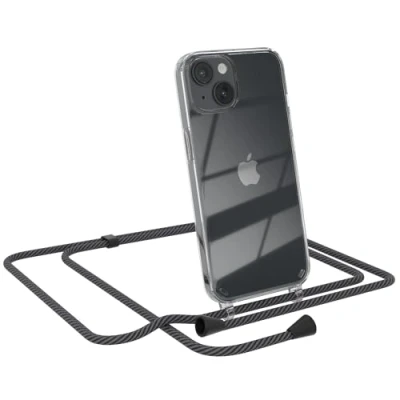 Abbildung von EAZY CASE Handytasche zum Umhängen kompatibel mit iPhone 14, Handyhülle Band, Transparent Kameraschutz und Bildschirmschutz, Handy Lanyard in Schwarz/Anthrazit Clips Schwarz