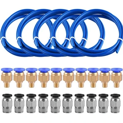 Abbildung von SIQUK 5 Stück PTFE Schlauch Blau Teflonschlauch(1 Meter) mit 10 PC4 M6 Pneumatik anschlussstücke und M10 Verbinder für 3D Drucker 1,75 mm Filament