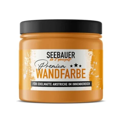 Abbildung von SEEBAUER diy Wandfarbe orange 300ML für Innen (No. 514 Tropical Taste) Edelmatte Innenfarbe Orangetöne sehr hohe Deckkraft Matt, Abwaschbar und Tropffrei