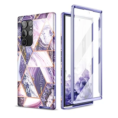 Abbildung von SURITCH Kompatibel mit Samsung Galaxy S22 Ultra Hülle 360 Grad Hüllen Integriertem Displayschutz Komplettschutz Handyhülle Schutzhülle für 5G 6,8 Zoll (Lila)