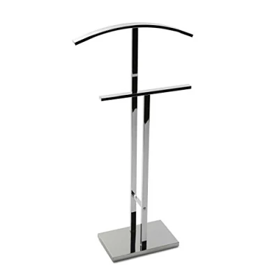 Abbildung von Versa Lund Moderner und multifunktionaler Herrendiener mit 2 Haken oder Aufhängern für Männer Damenkleidung, Maßnahmen (H x L B) 100 20 52 cm, Stahl, Farbe: Silber
