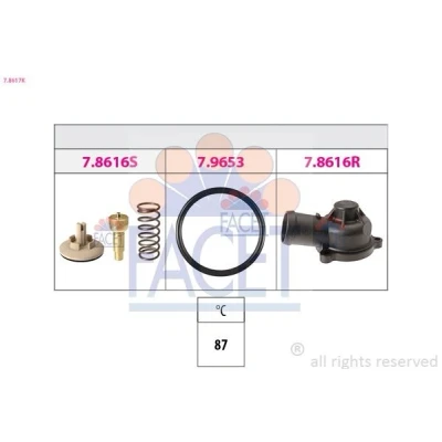 Abbildung von FACET 7.8617K Kühlwasserthermostat 87 Made in Italy OE Equivalent mit Verbindungsstücken ohne Gehäuse VOLKSWAGEN: Golf 5 Schrägheck