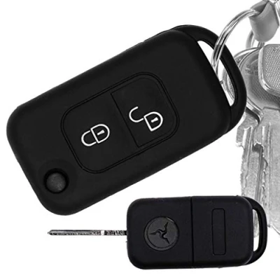 Abbildung von Soft Case Schutz Hülle Auto Schlüssel für Mercedes Benz SLK A Klasse R170 W168 Klappschlüssel 2 Tasten Remote/Farbe: Schwarz