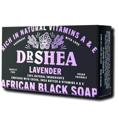 Abbildung von Lavendel Bio afrikanische schwarze Seife 100g antibakterielle Körper Gesichts und Handwäsche Ekzeme trockene Haut Schuppenflechte Narbenentfernung Feuchtigkeitspflege authentisches