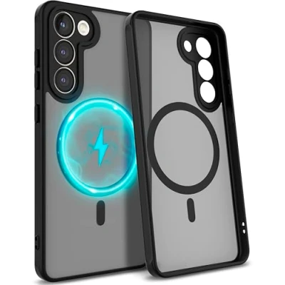 Abbildung von MyGadget Hülle für Samsung Galaxy S23 Plus [ kompatibel mit MagSafe ] magnetische Hybrid Handyhülle Durchsichtige Hartschale in Schwarz