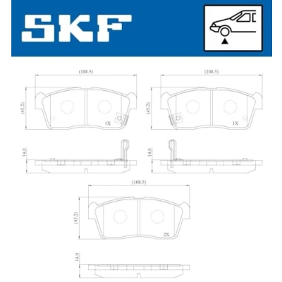 Abbildung von SKF VKBP 80799 A Bremsbelagsatz mit akustischer Verschleißwarnung DAIHATSU: Sirion II, Copen I, SUZUKI: Ignis 2, I