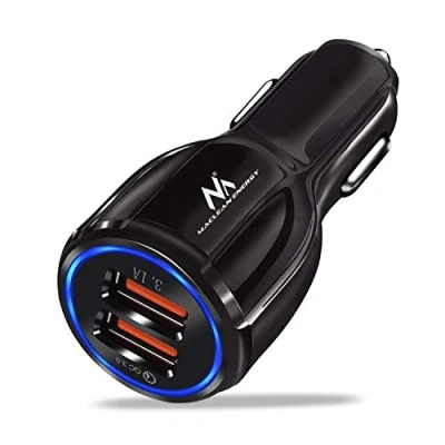 Abbildung von Maclean MCE478 2 Fach USB Ladegerät Zigarettenanzünder Quick Charge 3.0 bis 30W Schnellladung KFZ 1xQC3.0 5V/3A, 9V/1.8A, 12V/1.6A 1x 5V/3.1A Autoladegerät (Schwarz)