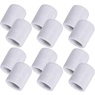 Abbildung von 12 Packung Schweißbänder Sport Armband Baumwolle Schweißband für Männer und Damen, Gut Tennis, Basketball, Laufen, Gym, Ausarbeiten (Weiß)
