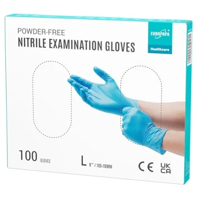 Abbildung von EUROPAPA Nitril Handschuhe Medical Einmalhandschuhe Untersuchungshandschuhe (100 Stück, puderfrei ohne Latex, Gummihandschuhe) unsteril latexfrei disposible gloves