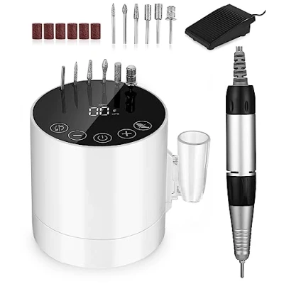 Abbildung von Elektrische Fräser für Gelnägel, Nagelfräser, Nägel, Nagelfräser Gelnägel 35000 u/min, Nagelfeile mit LCD Display/Touchscreen Tasten/Fußpedal/ 6 tlg Nail Cutter