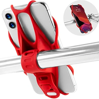 Abbildung von Bone Handyhalterung Fahrrad Lenkstange, Smartphone Halterung Motorrad Lenker Silikon Universal, Handyhalter für 4,7 7,2 Zoll iPhone Samsung Galaxy Google Pixel Bike Tie 3 Rot