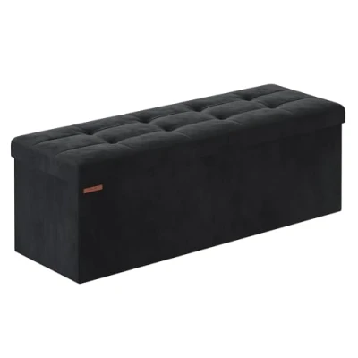 Abbildung von SONGMICS Sitzhocker mit Stauraum, klappbare Sitzbank, 38 x 110 cm Fußbank, Aufbewahrungsbox, bis 300 kg belastbar, für Wohnzimmer Schlafzimmer Flur, tintenschwarz LSF277B01