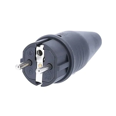 Abbildung von as Schwabe Gummi Stecker Schutzkontaktstecker mit doppeltem Schutzkontakt, Leitungen bis max. 1,5mm² für den Außenbereich geeignet, 230V, 16A, IP44, Schwarz, 60411
