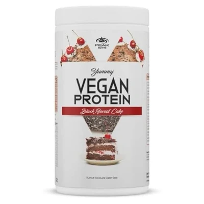 Abbildung von PEAK Yummy Vegan Protein 450g Geschmack Black Forest Cake I 15 Portionen Proteinquellen: Kürbis, Favabohne, Erbse, Mandel, Hanf frei von Gentechnik glutenfrei 450 g