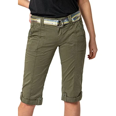 Abbildung von FRESH MADE Damen Capri Hose 3/4 Shorts mit Metallic Gürtel Green S