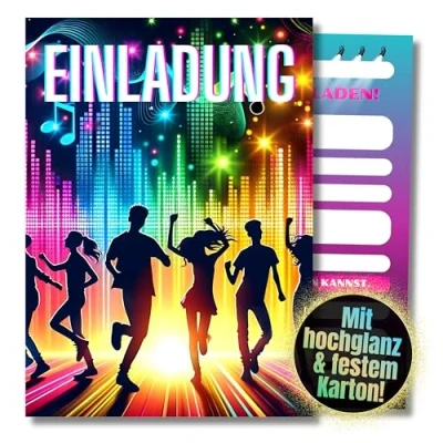 Abbildung von HIDEBLOOM I Disco Party Einladungskarten Kindergeburtstag Mädchen 12 Stück DIN A6 (10,5 cm x 14,8 cm) Einladung Geburtstag Kinderparty Teens Postkarten Kinder