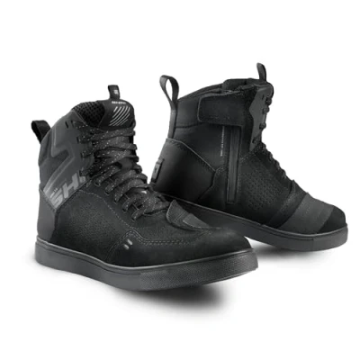 Abbildung von SHIMA REBEL 2.0 Motorrad Schuhe Herren Leder Belüftet Motorradstiefel Protektoren Sneaker Rutschfeste Sohle Knöchelstütze Seitlicher Reißverschluss Bikerboots (Männer, Schwarz, 43)