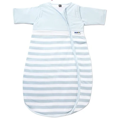 Abbildung von Gesslein 774138 Bubou Babyschlafsack mit abnehmbaren Ärmeln: Temperaturregulierender Ganzjahreschlafsack, Baby/Kinder Größe 130 cm, hellblau/weiß gestreift