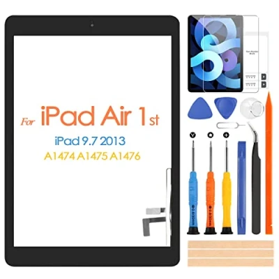 Abbildung von Touchscreen für iPad Air 1st Generation 5, Digitizer 5 9.7 A1474 A1475 A1476, Bildschirm mit Home Knopf, inklusive Reparaturwerkzeuge (kein LCD Display) (Schwarz)