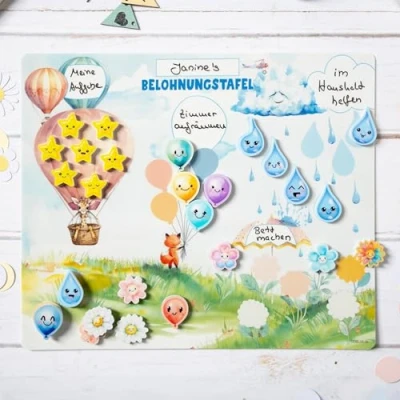 Abbildung von TOBJA Wandtafel Belohnungstafel Kinder Set + Zahnputztafel, Stift u. Sticker, selbstklebend &amp; wiederverwendbar, motiviert zu Routinen Aufgaben