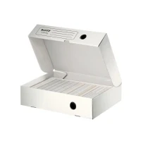 Abbildung von Leitz Infinity Archivbox, 20 Stück, 80 mm Rückenbreite, A4 Faltkarton, Boxen Aufbewahrung mit Deckel an der Oberseite, Lagerbox aus 100% säurefreier Karton, Weiß, Archiv Serie, 61000000