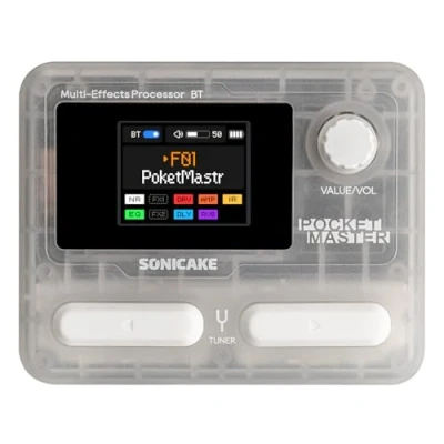 Abbildung von SONICAKE Gitarren Effektpedal Multi Effekte 9 Effektmodule 100 Presets 20 Amp/Cab Effektprozessor OTG USB Audio Interface BT mit APP Pocket Master (Transparent Weiß)
