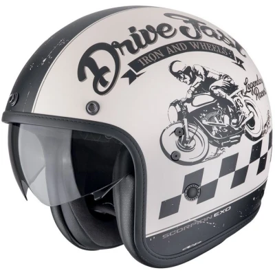 Abbildung von Scorpion Exo Motorradhelm Belfast EVO Drive Fast Jethelm Mattcreme / Schwarz