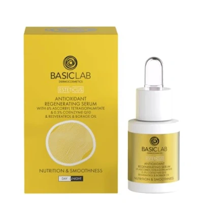Abbildung von BasicLab Dermocosmetics Regenerierendes Serum für Gesicht, Hals und Dekolleté 15 ml Geeignet Frauen Männer jeden Alters, Zur Anwendung Tag Nacht, Mit Coenzym Q10 Squalan.